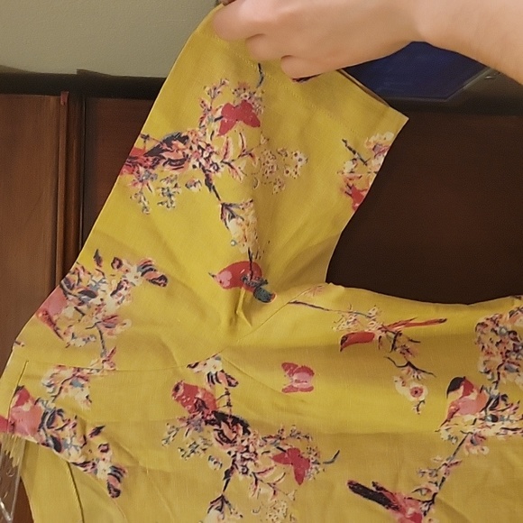 BOMBAY PAISLEY | Green Cotton & Linen Dress with Floral Print and Birds - size M - Picture 3 of 11